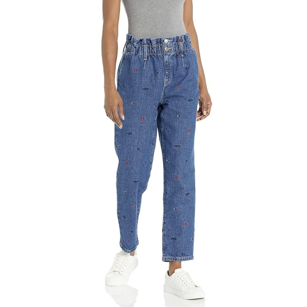 Tommy Jeans Paperbag Waist‎ Jeans Womens 14 Embroidered Pants Denim Flaw